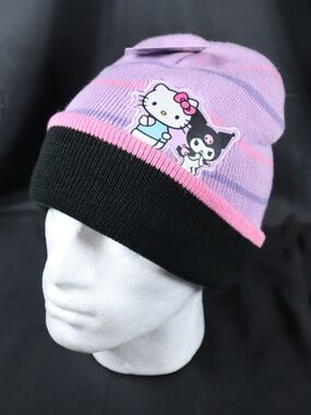 Sanrio Hello Kitty Kuromi Pink Purple Beanie Winter Hat One Size Licensed NWT